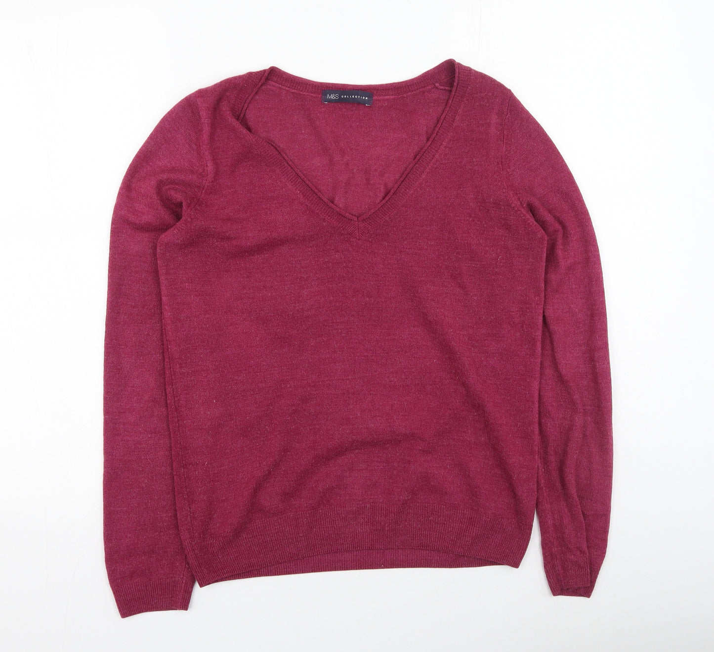 Marks and Spencer Womens Purple V-Neck  Acrylic Pullover Jumper Size 10