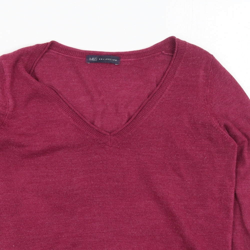 Marks and Spencer Womens Purple V-Neck  Acrylic Pullover Jumper Size 10