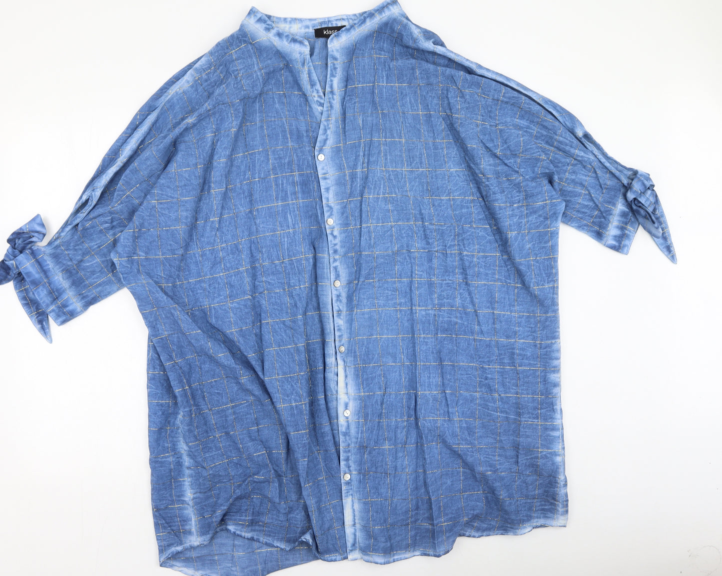 Klass Womens Multicoloured Plaid Cotton Basic Button-Up Size 18 Round Neck