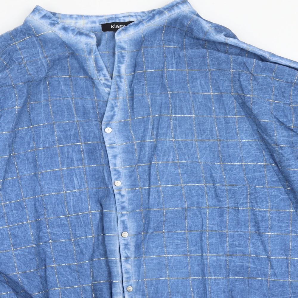 Klass Womens Multicoloured Plaid Cotton Basic Button-Up Size 18 Round Neck