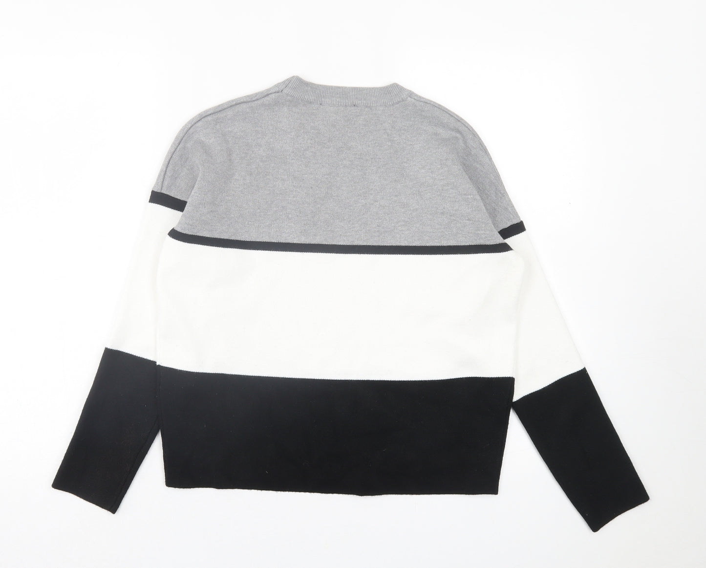 New Look Womens Grey Crew Neck Striped Viscose Pullover Jumper Size S