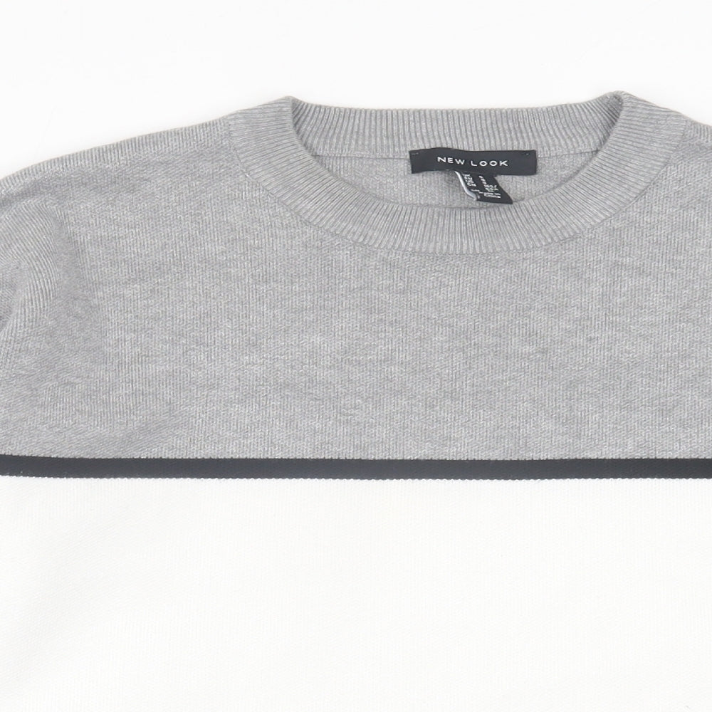 New Look Womens Grey Crew Neck Striped Viscose Pullover Jumper Size S