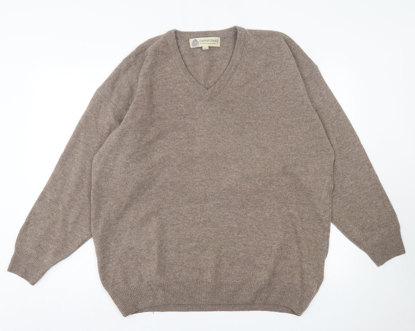 Country Trader Mens Brown V-Neck  Wool Pullover Jumper Size XL