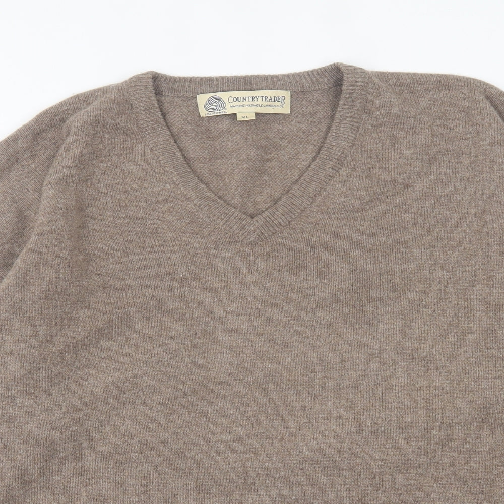 Country Trader Mens Brown V-Neck  Wool Pullover Jumper Size XL