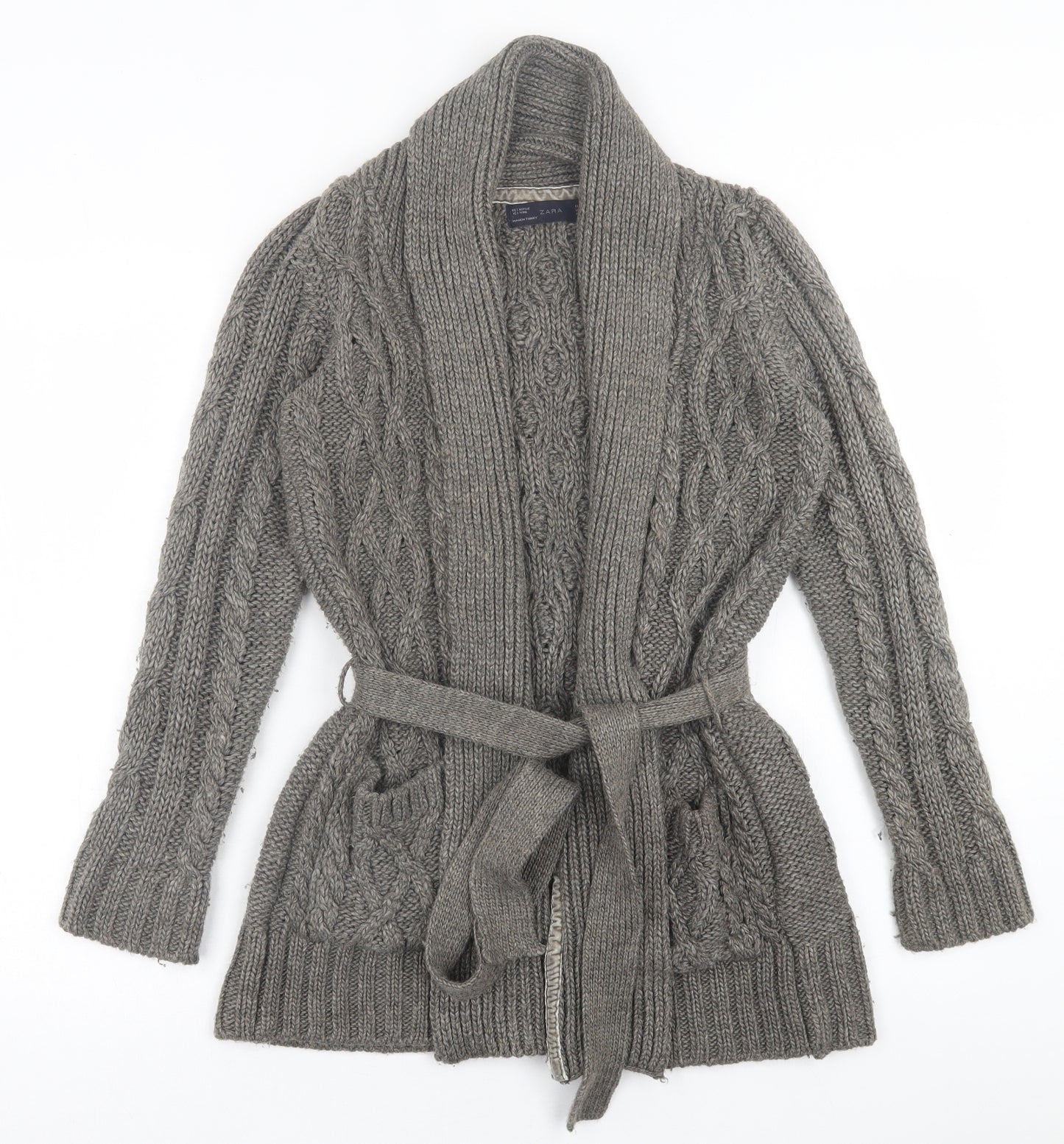 Zara Womens Brown V-Neck  Acrylic Cardigan Jumper Size S