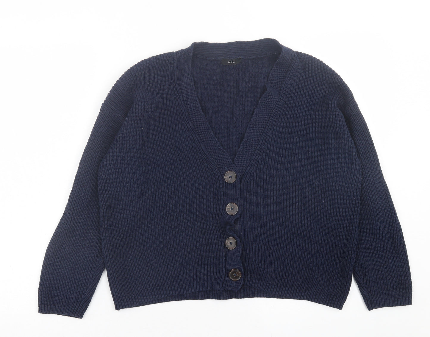 m&vo Womens Blue V-Neck  Cotton Cardigan Jumper Size 14