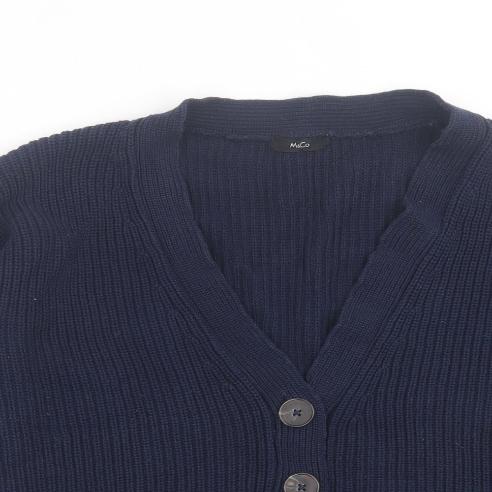 m&vo Womens Blue V-Neck  Cotton Cardigan Jumper Size 14