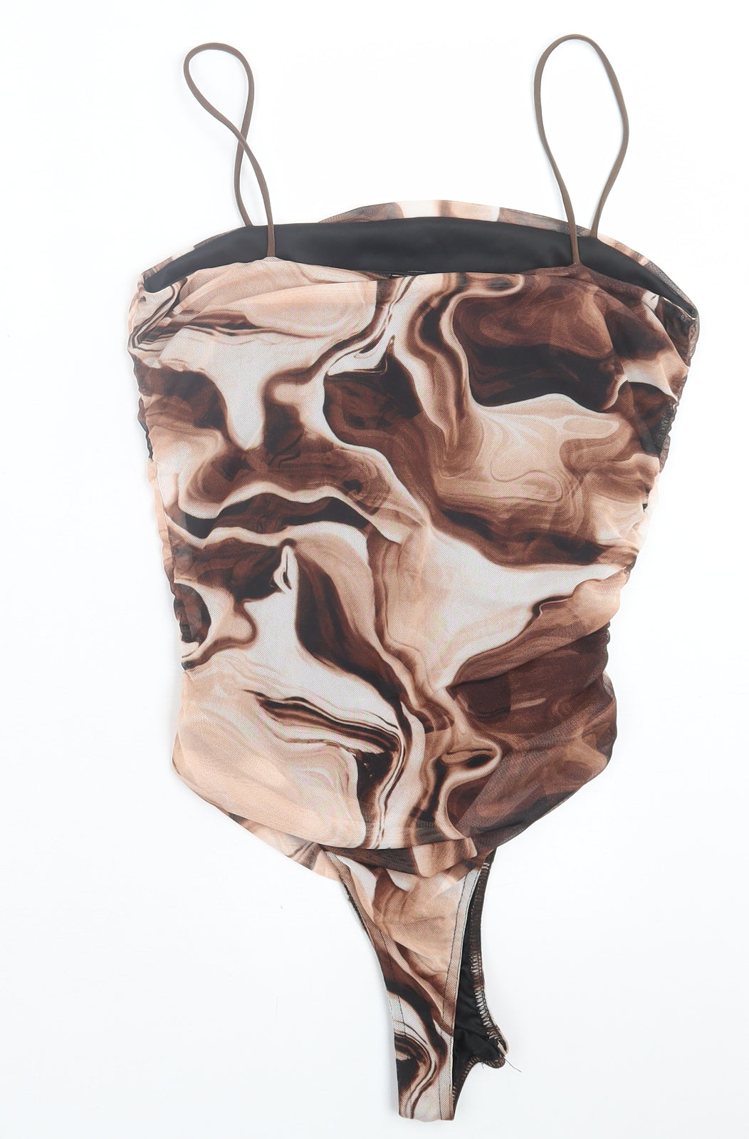 Pink Vanilla Womens Brown Geometric Polyester Bodysuit One-Piece Size 10  Button