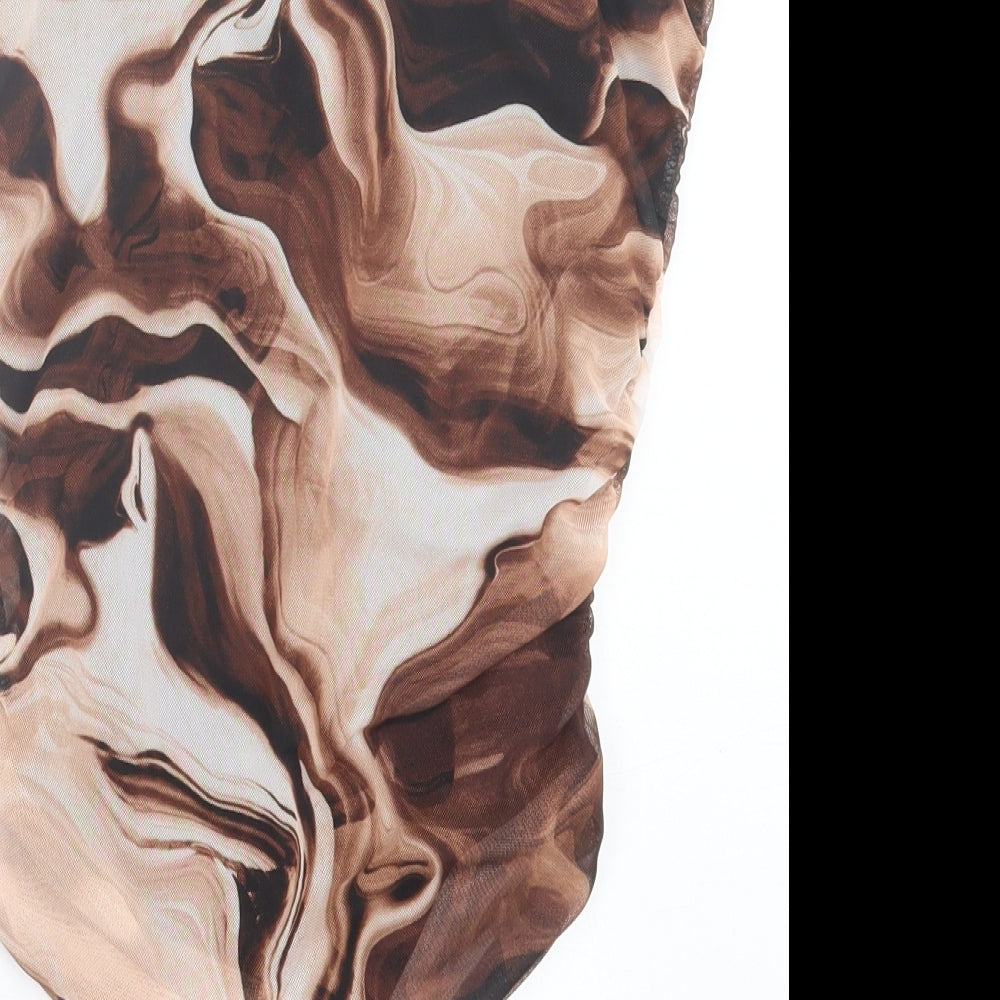 Pink Vanilla Womens Brown Geometric Polyester Bodysuit One-Piece Size 10  Button