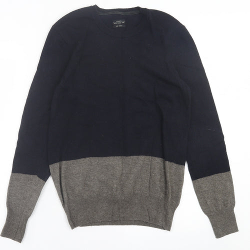 AllSaints Mens Green Crew Neck Striped Wool Pullover Jumper Size S