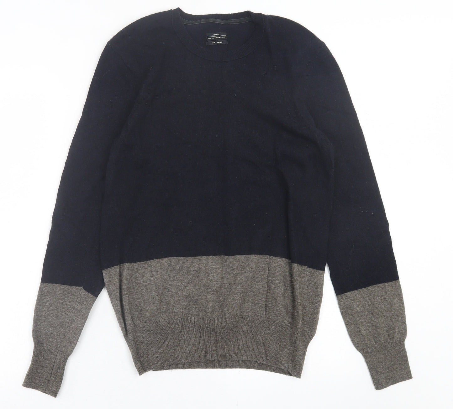 AllSaints Mens Green Crew Neck Striped Wool Pullover Jumper Size S
