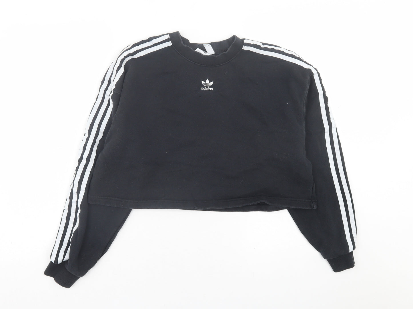 adidas Womens Black Striped Cotton Pullover Sweatshirt Size 8  Pullover