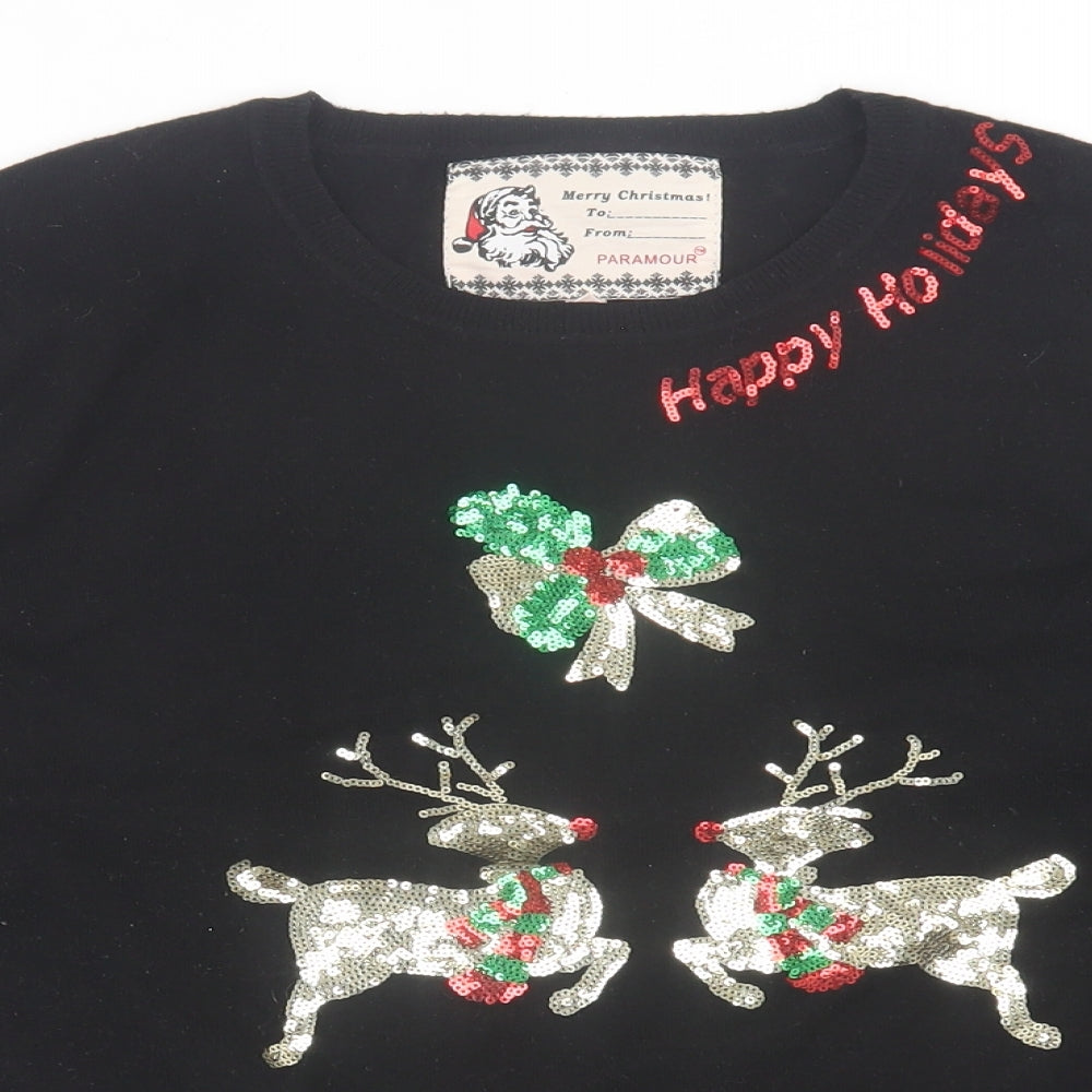 Paramour Womens Black Crew Neck  Viscose Pullover Jumper Size L   - Christmas Print