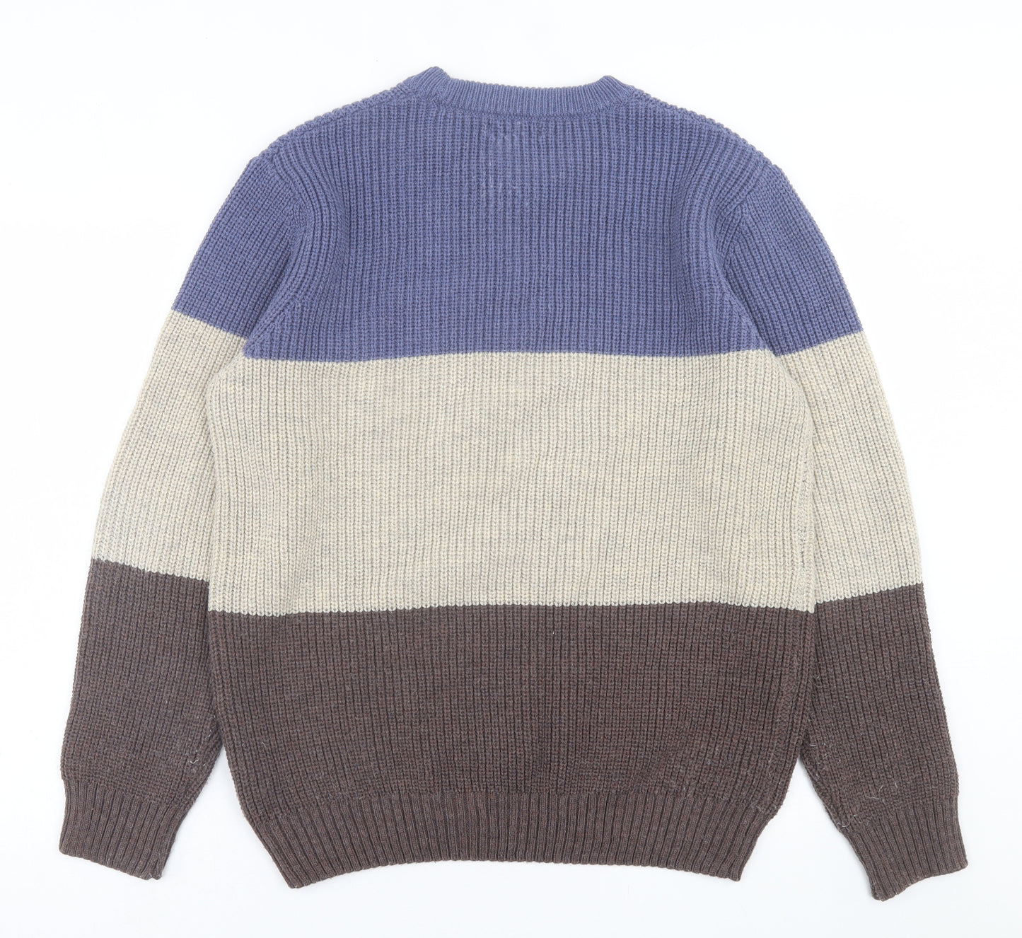 TU Mens Brown Crew Neck Striped Acrylic Pullover Jumper Size L