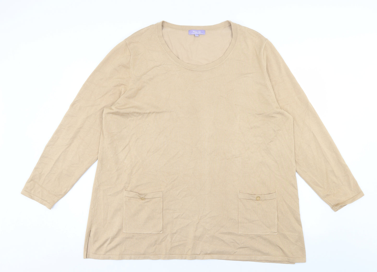 Michele Hope Womens Brown Crew Neck  Acrylic Pullover Jumper Size 22