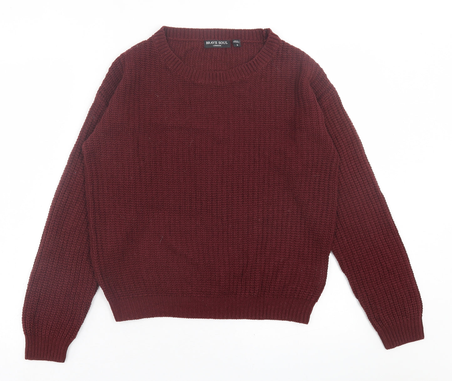 Brave Soul Womens Purple Crew Neck  Acrylic Pullover Jumper Size 8