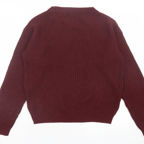 Brave Soul Womens Purple Crew Neck  Acrylic Pullover Jumper Size 8