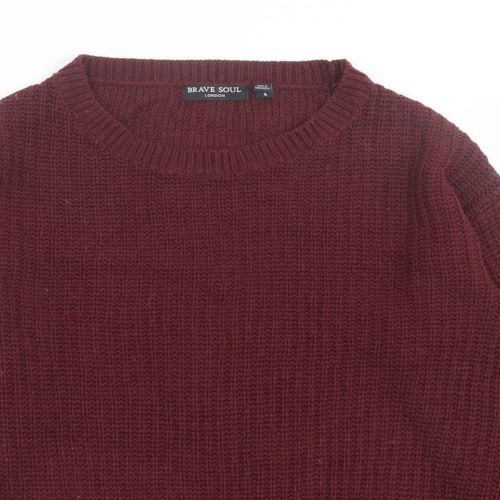Brave Soul Womens Purple Crew Neck  Acrylic Pullover Jumper Size 8