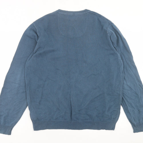 Marks and Spencer Mens Blue V-Neck  Cotton Pullover Jumper Size L