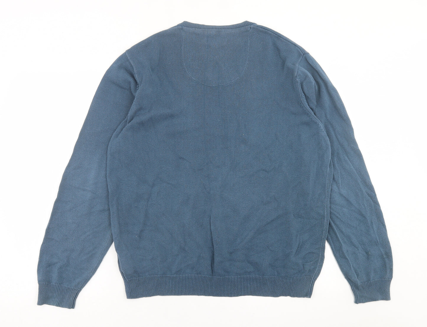 Marks and Spencer Mens Blue V-Neck  Cotton Pullover Jumper Size L