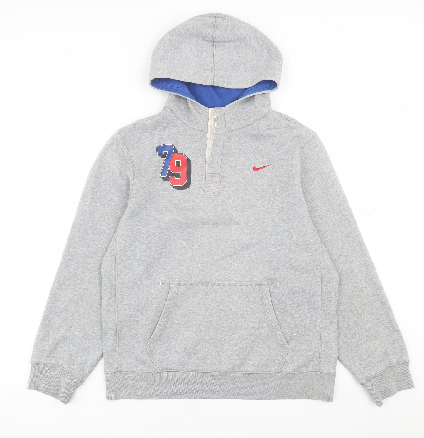 Nike Boys Grey  Cotton Pullover Hoodie Size 13-14 Years  Button