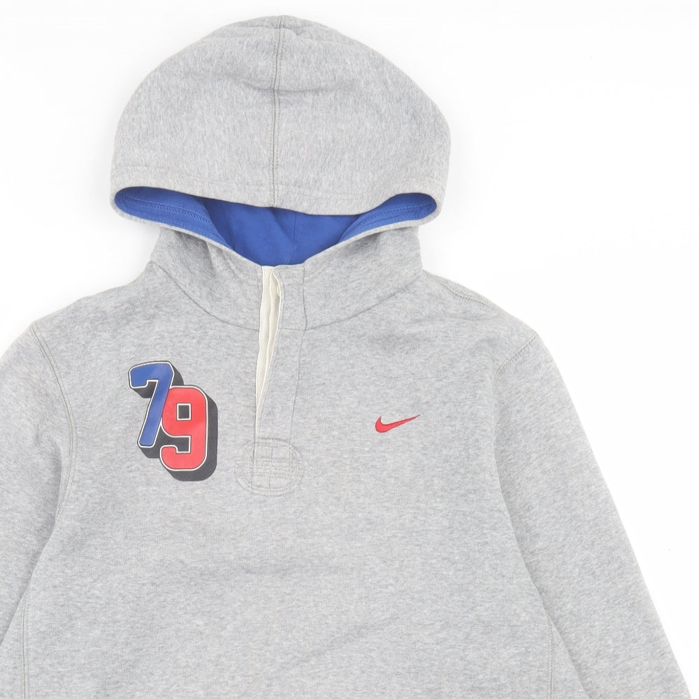 Nike Boys Grey  Cotton Pullover Hoodie Size 13-14 Years  Button