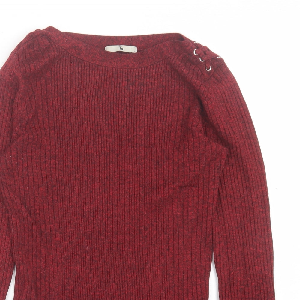 TU Womens Red Crew Neck  Viscose Pullover Jumper Size 8