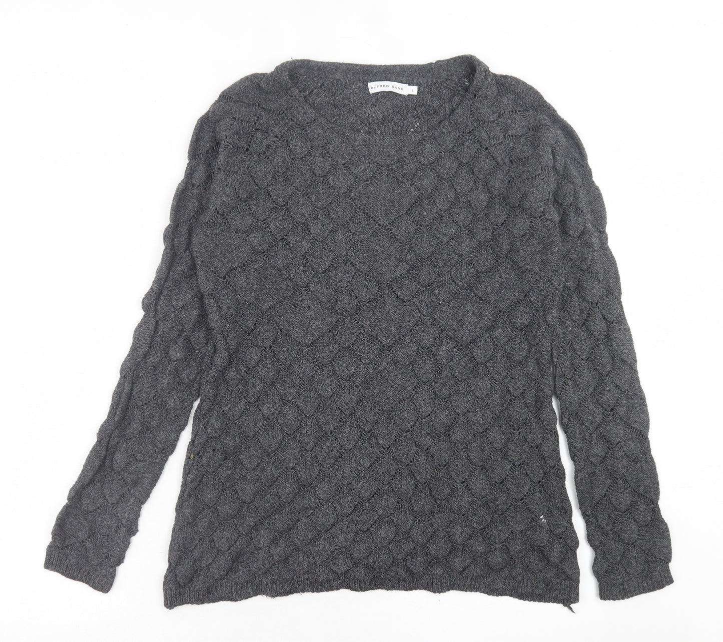 alfred snug Womens Grey Crew Neck Geometric Acrylic Pullover Jumper Size L