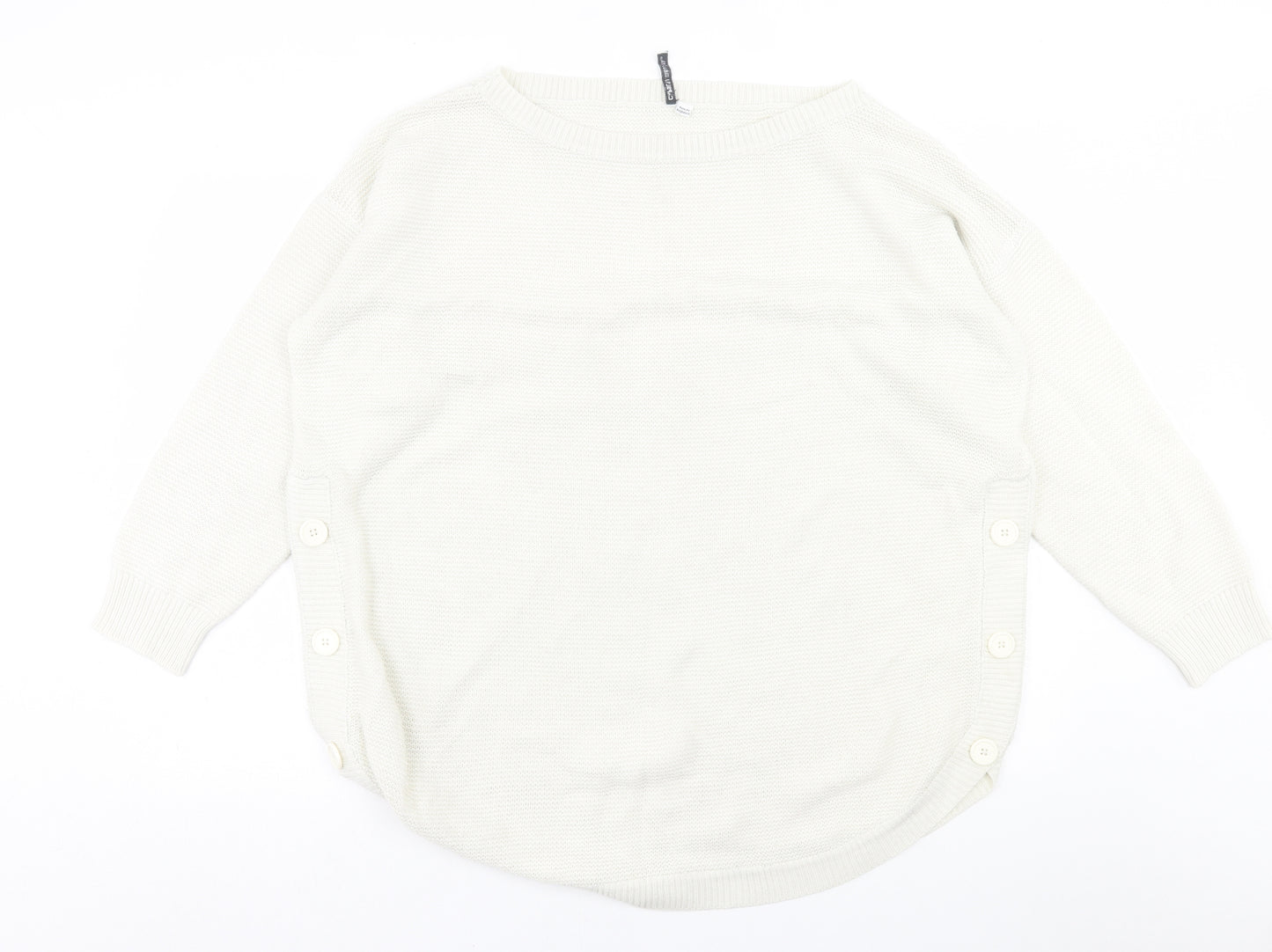 CAPSULE Womens White Crew Neck  Acrylic Pullover Jumper Size M