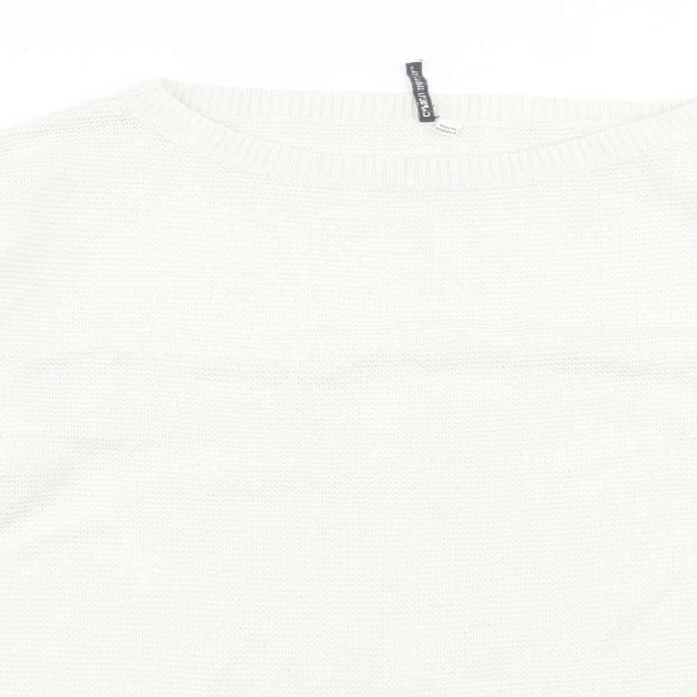 CAPSULE Womens White Crew Neck  Acrylic Pullover Jumper Size M