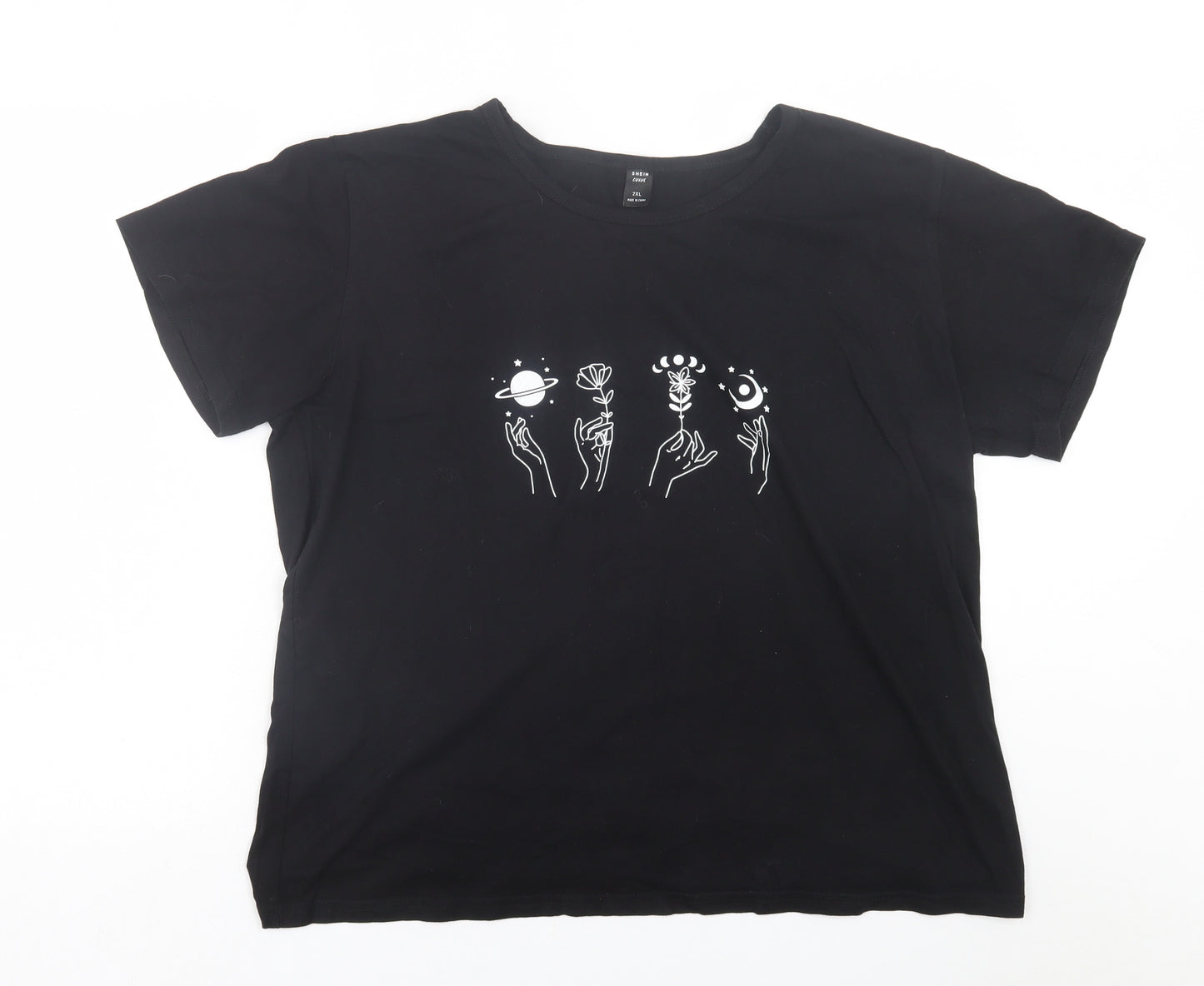 SheIn Womens Black  Cotton Basic T-Shirt Size 2XL Crew Neck