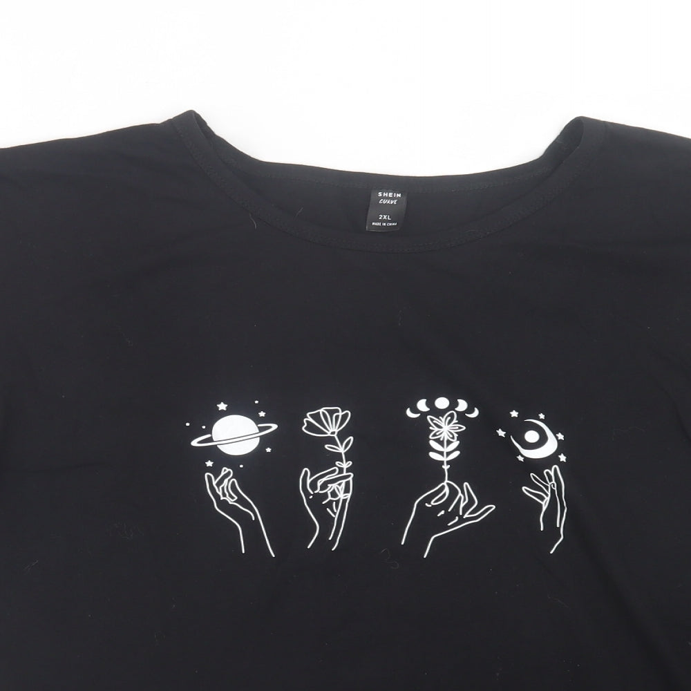 SheIn Womens Black  Cotton Basic T-Shirt Size 2XL Crew Neck