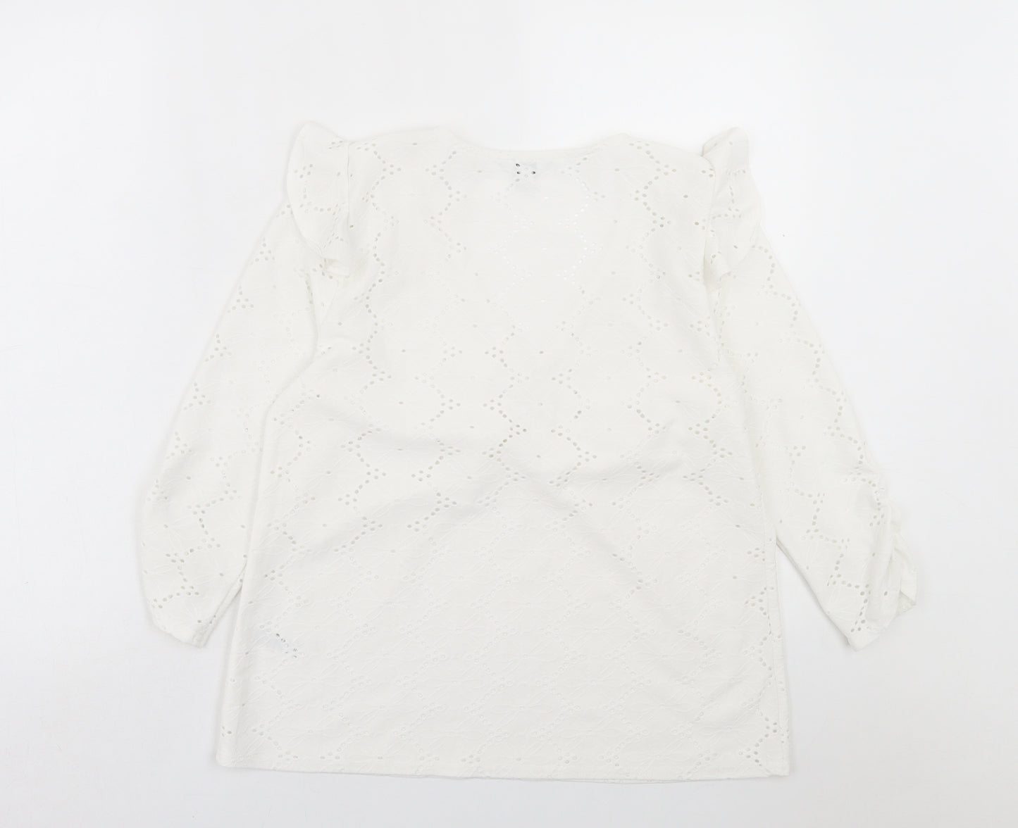 khost Womens White Floral Polyester Basic T-Shirt Size 12 V-Neck