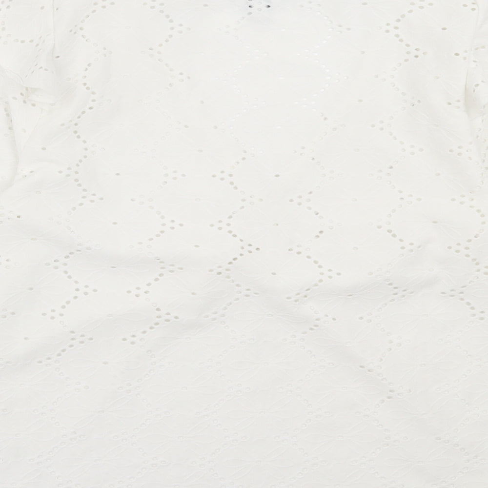 khost Womens White Floral Polyester Basic T-Shirt Size 12 V-Neck