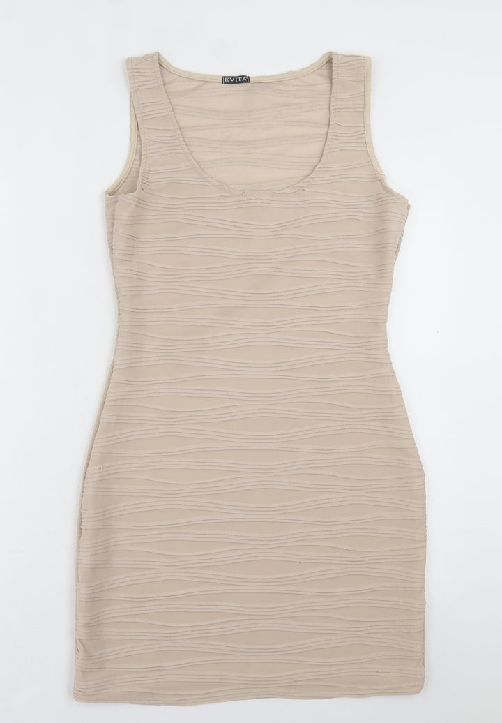 Evita Womens Beige  Polyester Bodycon  Size 12  Scoop Neck Pullover