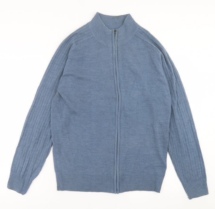 South Bay Mens Blue High Neck Acrylic Full Zip Jumper Size S