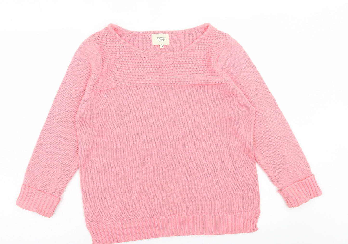 Papaya Womens Pink Crew Neck  Cotton Pullover Jumper Size 14