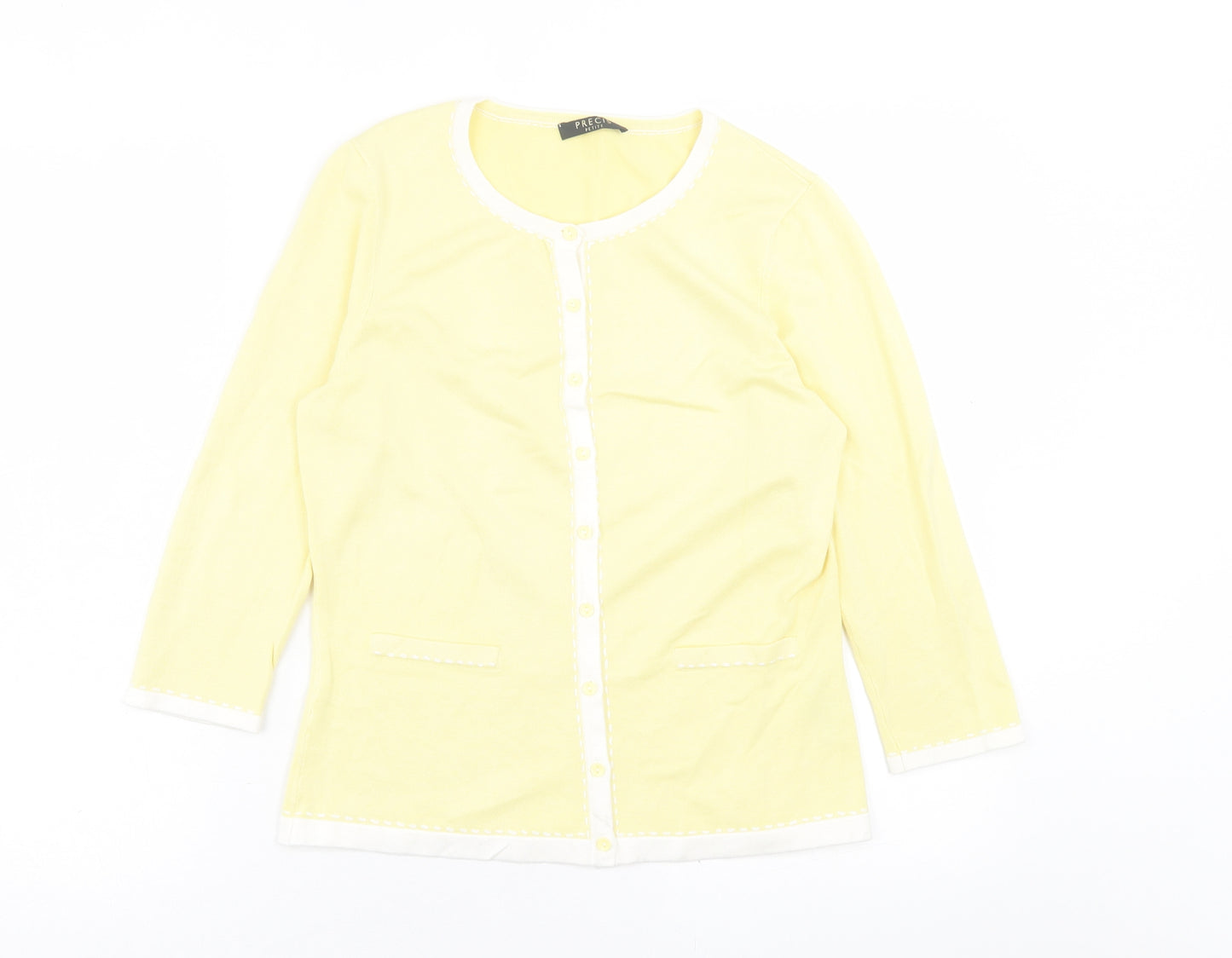Precis Womens Yellow Crew Neck  Viscose Cardigan Jumper Size S