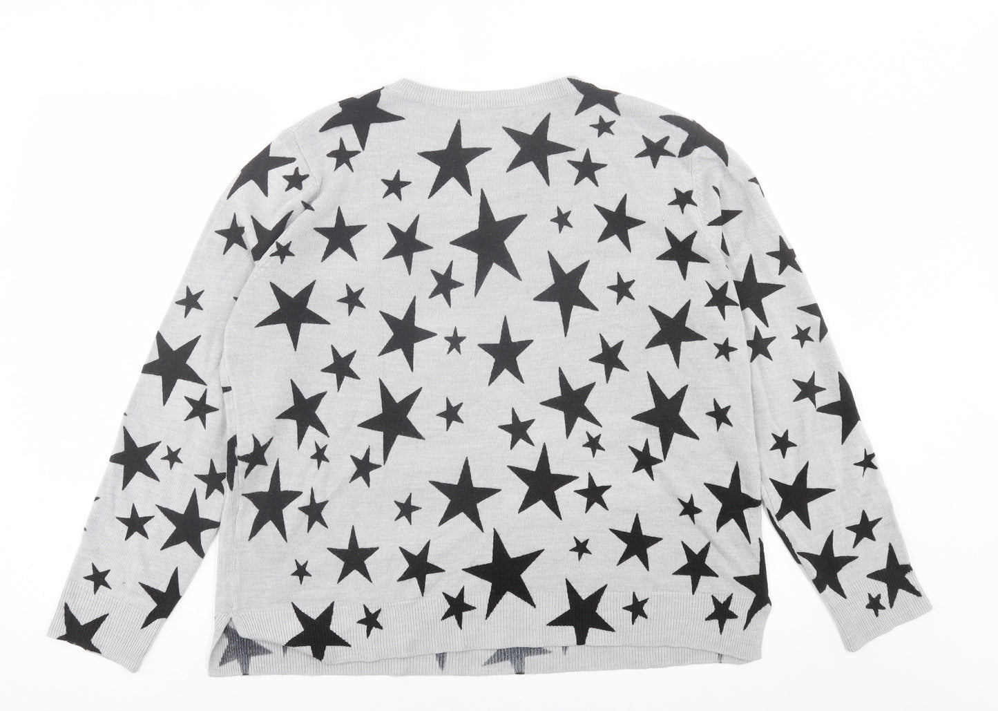 Marks and Spencer Womens Grey Crew Neck Geometric Acrylic Pullover Jumper Size 18