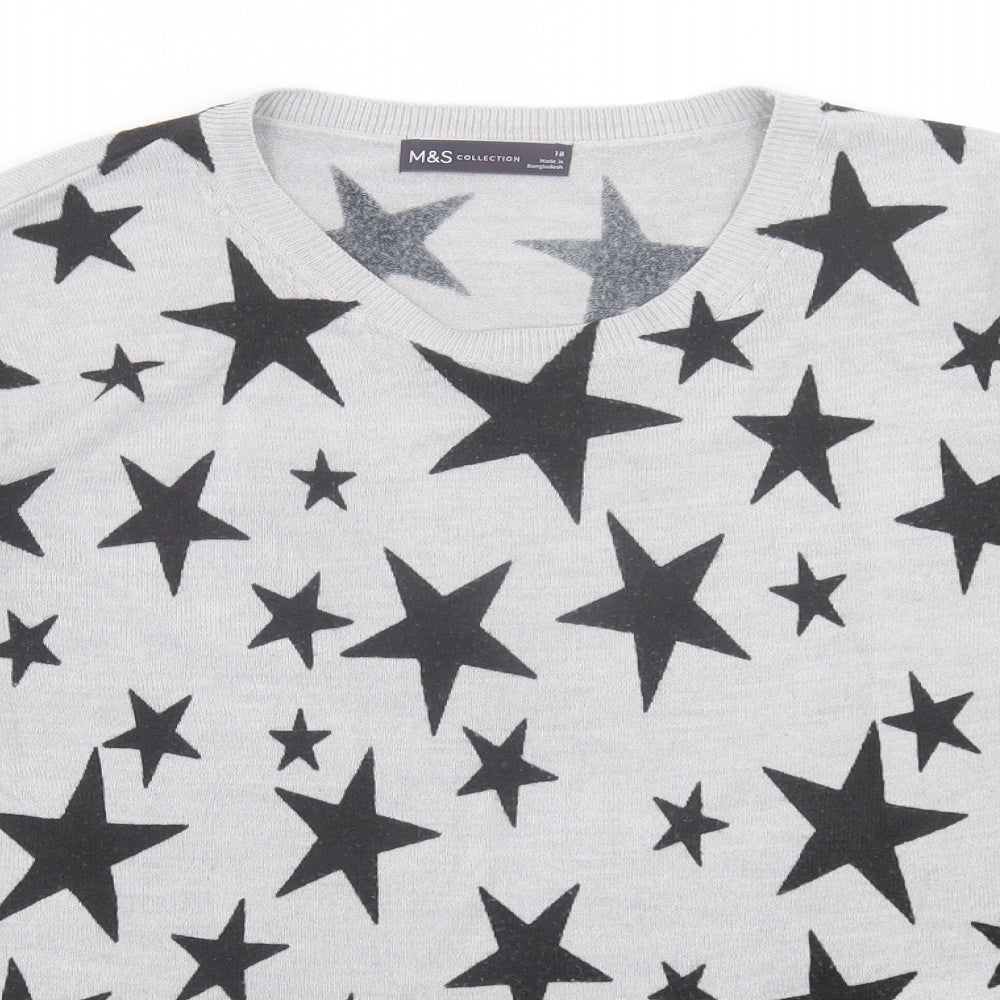 Marks and Spencer Womens Grey Crew Neck Geometric Acrylic Pullover Jumper Size 18