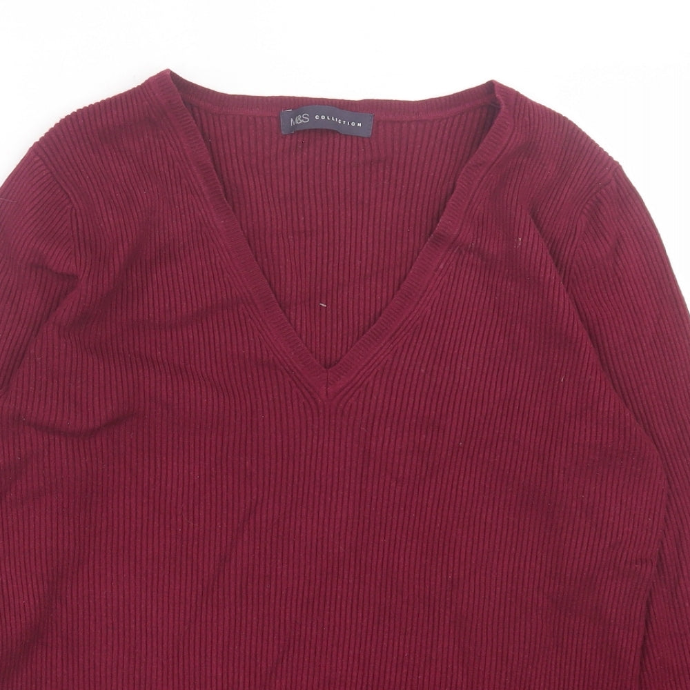 Marks and Spencer Womens Purple V-Neck  Viscose Pullover Jumper Size 16