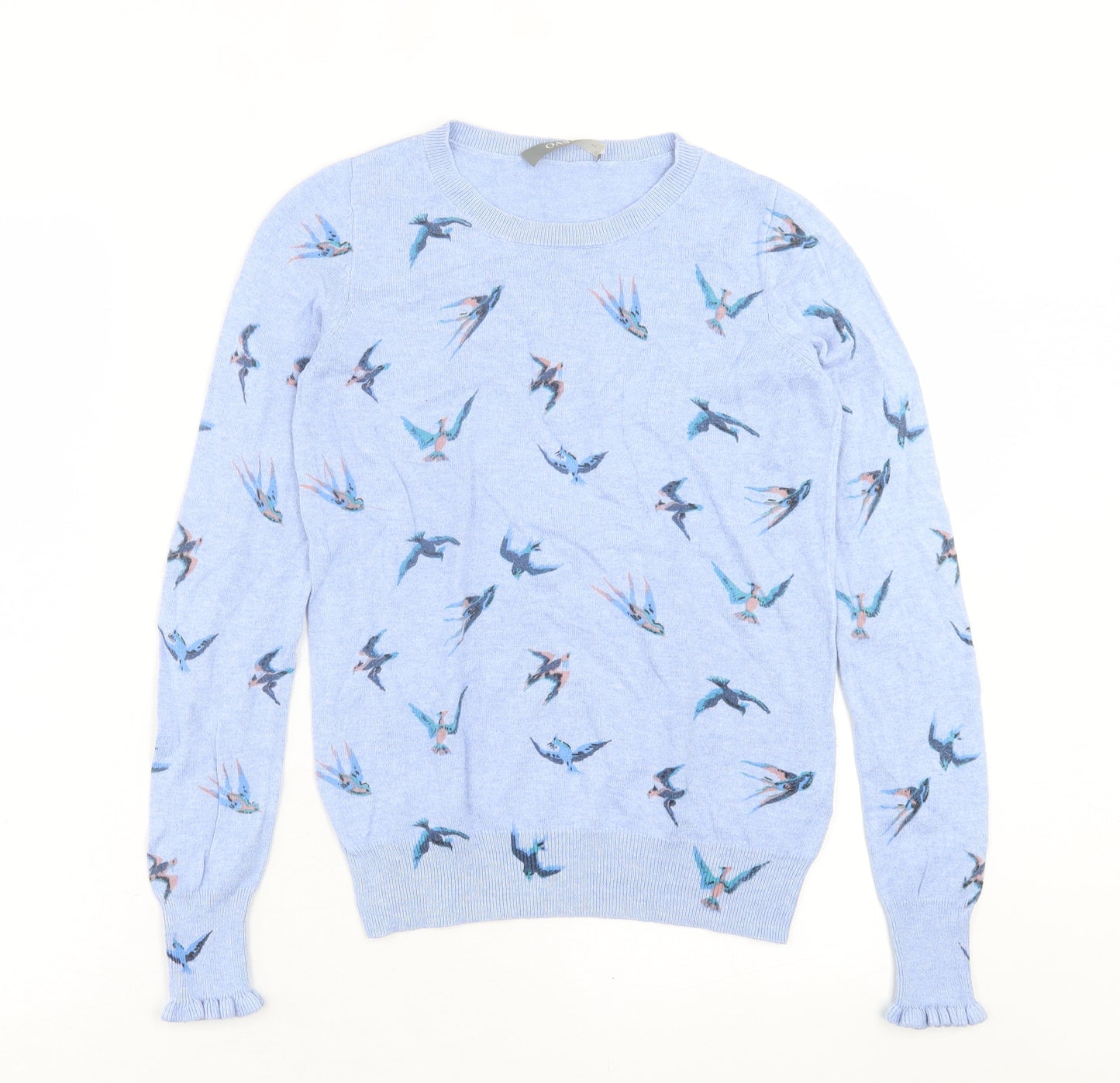 Oasis Womens Blue Crew Neck Geometric Cotton Pullover Jumper Size XS