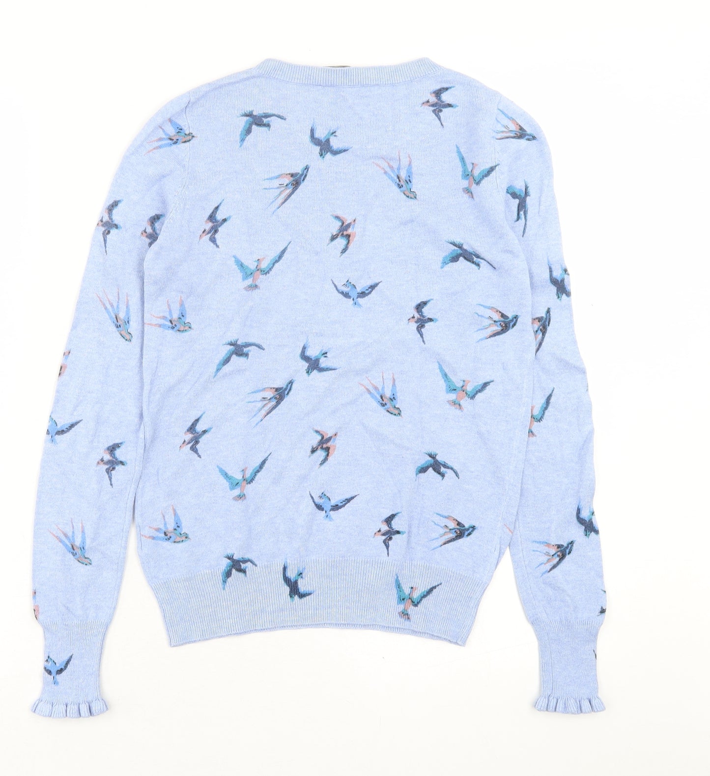 Oasis Womens Blue Crew Neck Geometric Cotton Pullover Jumper Size XS