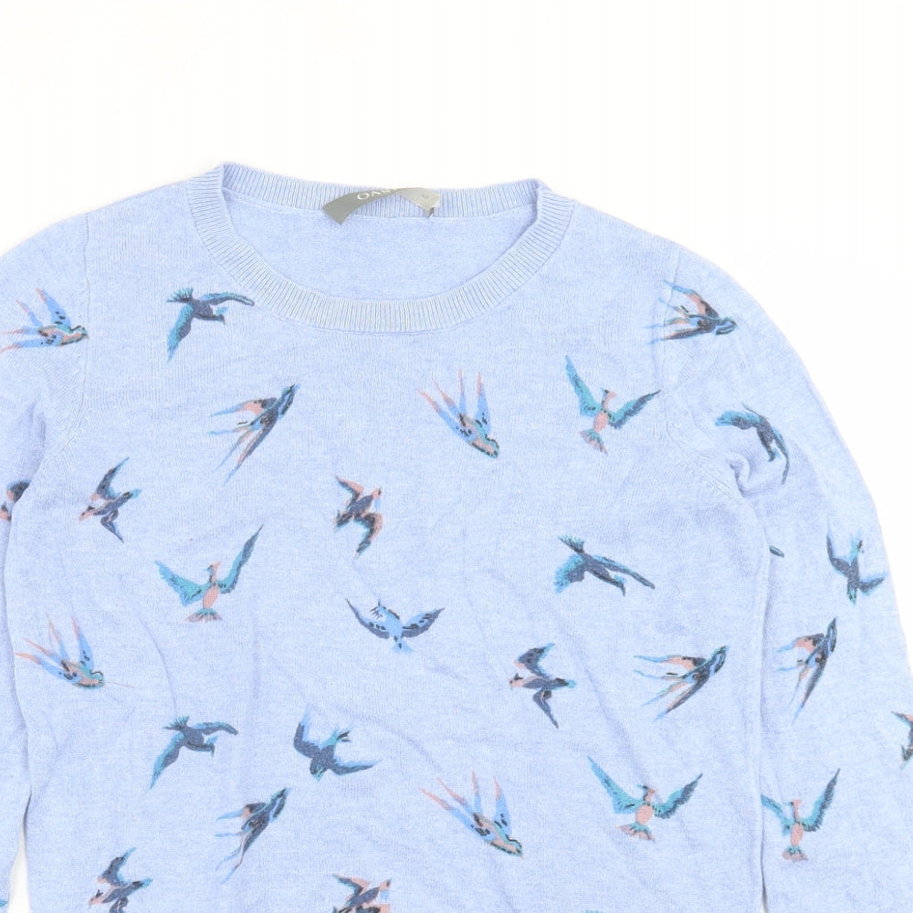 Oasis Womens Blue Crew Neck Geometric Cotton Pullover Jumper Size XS