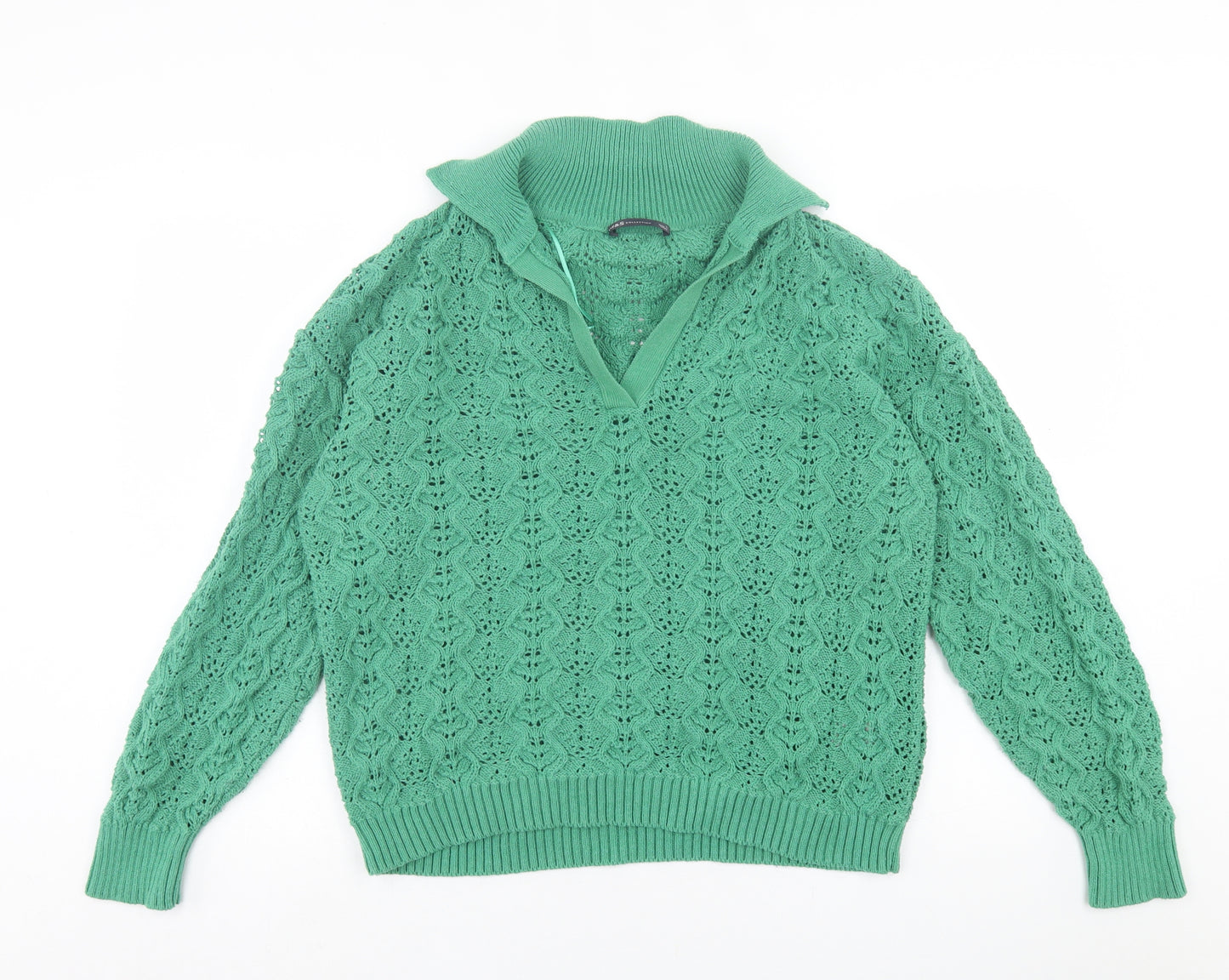 Marks and Spencer Womens Green V-Neck  Cotton Pullover Jumper Size L