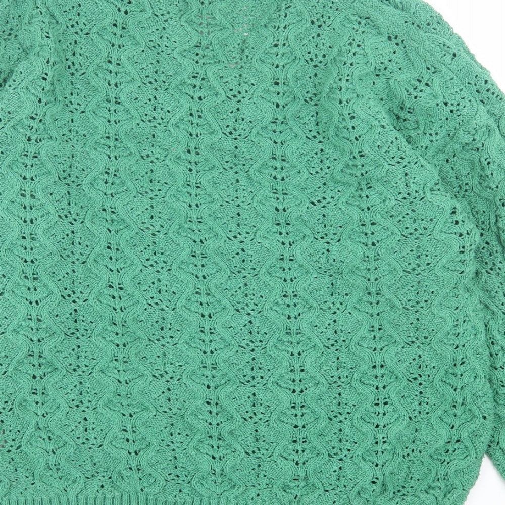 Marks and Spencer Womens Green V-Neck  Cotton Pullover Jumper Size L