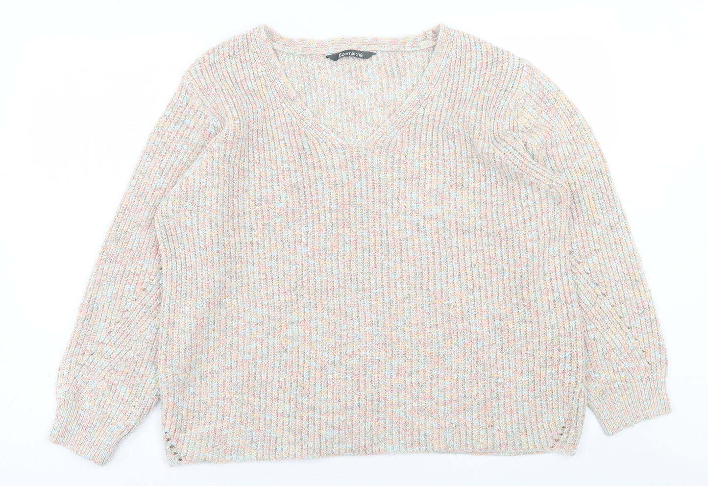 bonmarch Womens Multicoloured V-Neck  Acrylic Pullover Jumper Size 18