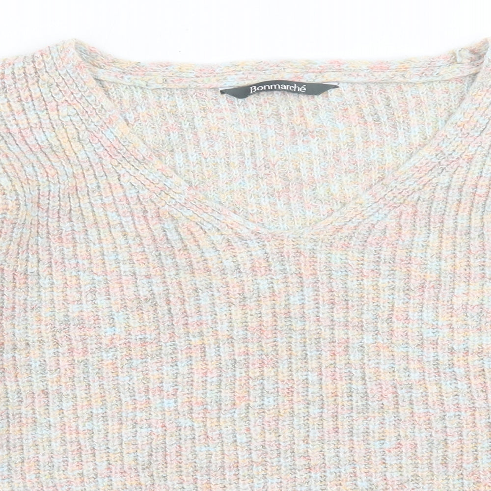 bonmarch Womens Multicoloured V-Neck  Acrylic Pullover Jumper Size 18