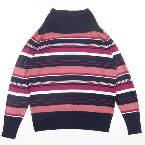 EWM Womens Purple Roll Neck Striped Acrylic Pullover Jumper Size M