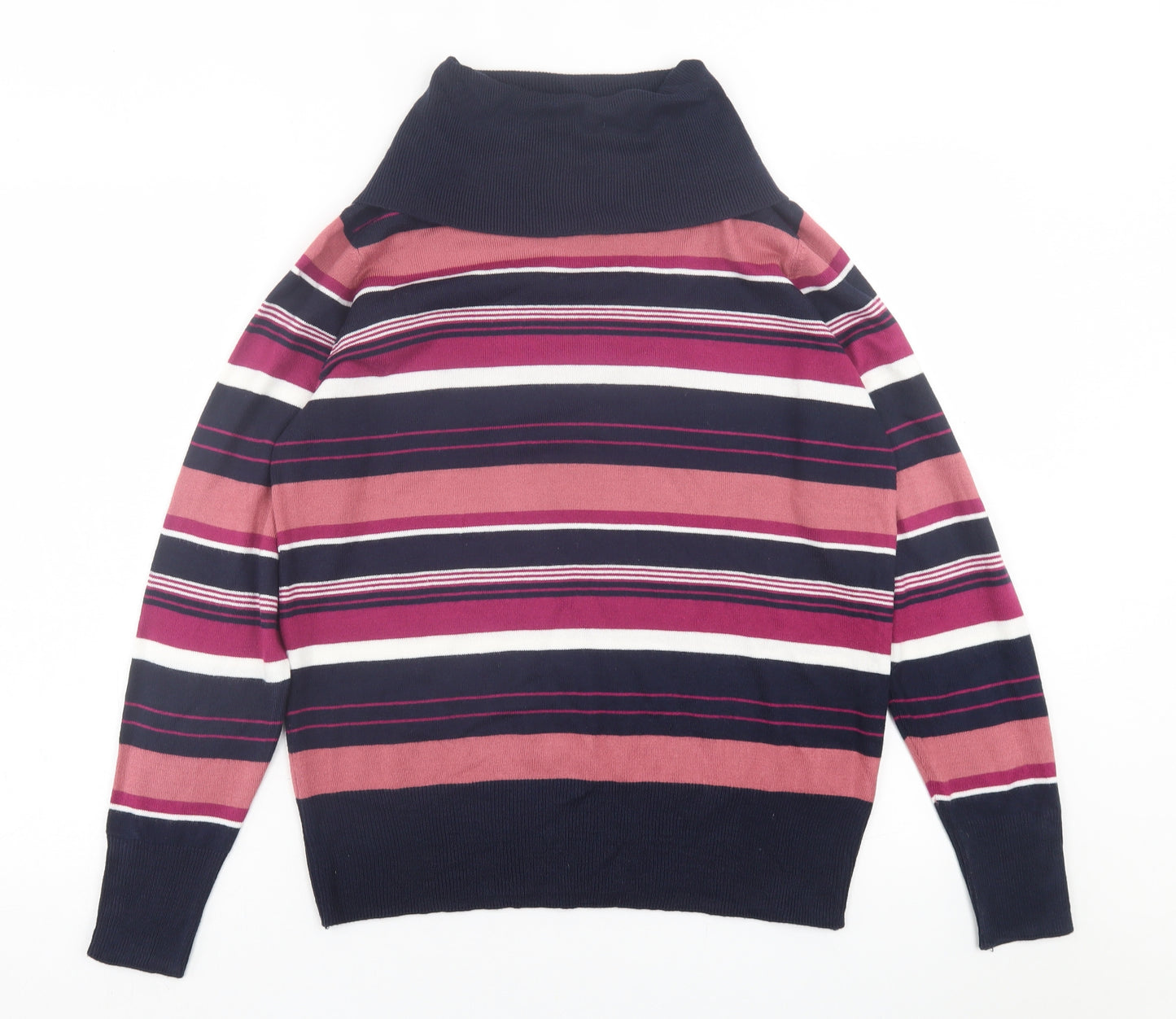 EWM Womens Purple Roll Neck Striped Acrylic Pullover Jumper Size M